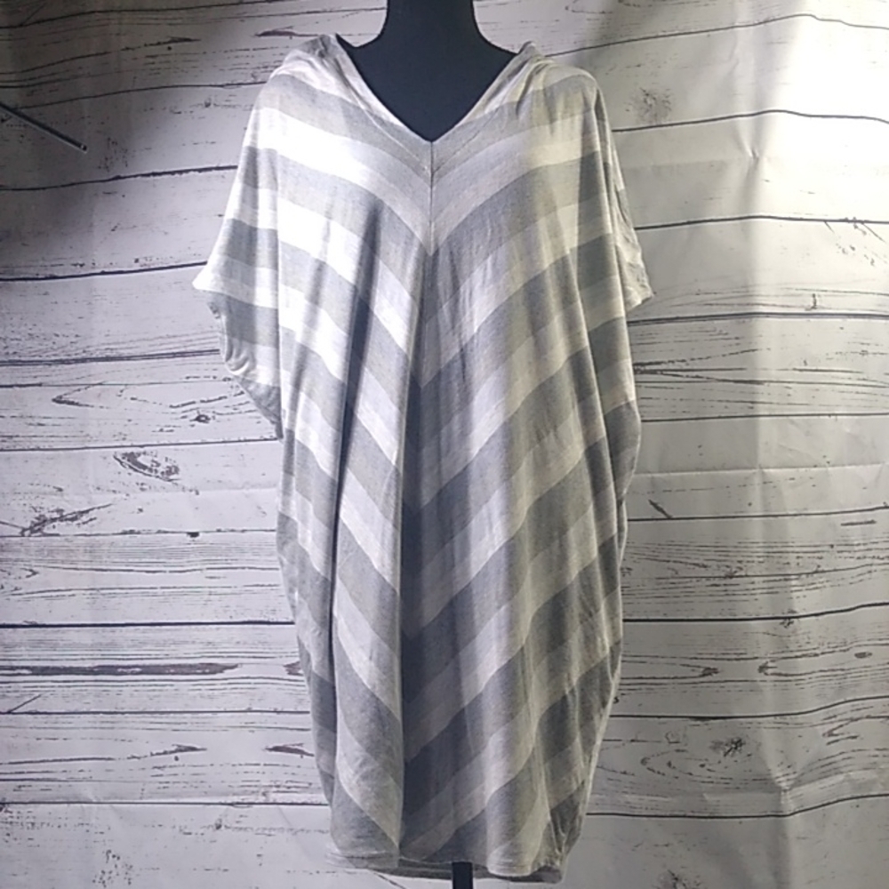 Bella Luxx Gray-On-Gray Stripe Oversized Stretch Dress szL #486 - Picture 2 of 9